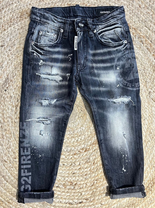 G2FIRENZE - DENIM NERO LOGATO - LASER BLACK DENIM